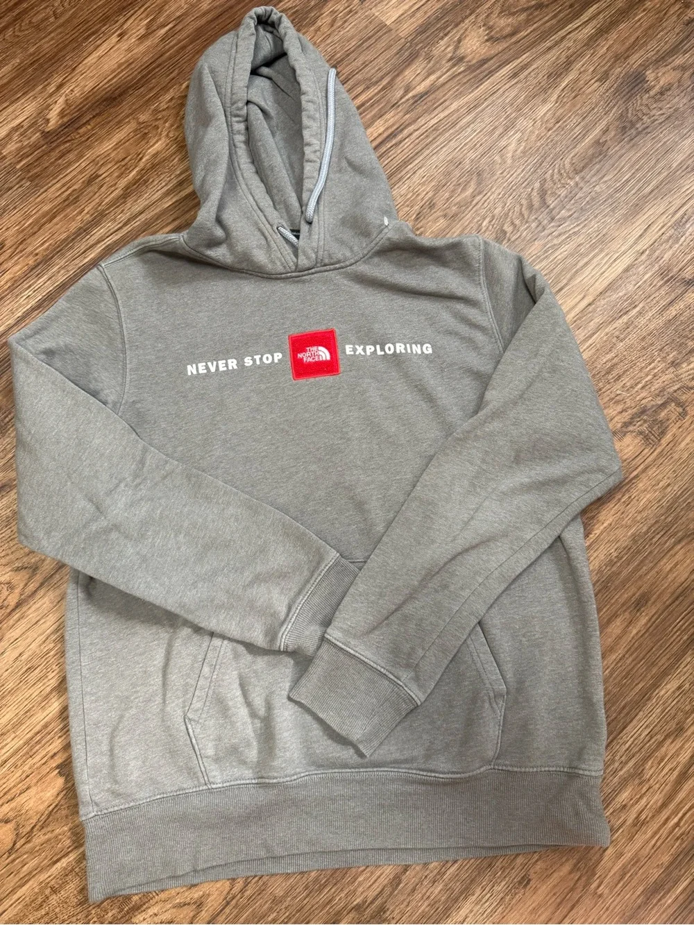 The North Face Gray Pullover Hoodie with Red Logo Patch